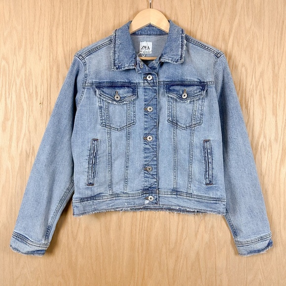 ZARA Frayed Hem Denim Jacket - Picture 2 of 10